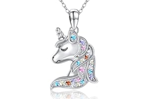 TwoAnts Einhorn Kette für Mädchen 925 Sterling Silber Regenbogen Kristall Anhänger Halskette Kinder Kette Mädchen Schmuck Einhorn Geschenke für Frauen