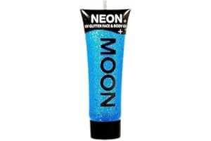 Moon Glow Neon Gel UV pailleté pour le visage et le corps – Peinture pour le visage pailletée, bleu, 12 ml (lot de 1)