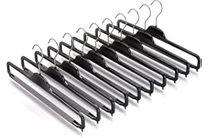 Mainetti Appendini per Pantaloni, Jeans, Uomo Donna, Grucce in Plastica, Sottili, Salvaspazio, con Barra Porta Pantaloni in Spugna Antiscivolo, Set di 10 pezzi, Nero Lucido con Gancio Zincato, 38cm