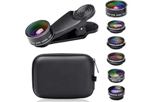 Severnier 7 in 1 Universelles Handy Objektiv Kit, 198° fisheye Lens, 0.63X Weitwinkel, 15X Makroobjektiv, CPL, Star Filter Objektiv, makro objektiv Handy mit Staubbeutel (Schwarz)