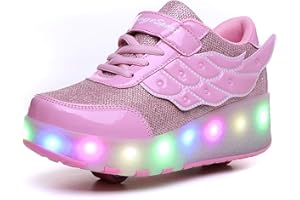 XOMAYI1 Kid LED Flashing Lights Up Roller Skate Shoes with Wheels Automatic Retractable Technical Skateboarding Shoe Boys and Girls Inline Wheel Skates Cross Trainers Angel Wings Running Sneakers
