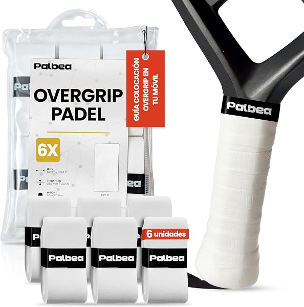 Palbea Grip Padel Extra Adherente - Overgrips Padel Blanco. Paquete de 3/6/12/22/60 - Overgrip Padel Alta Absorción del Sudor. Cinta de Agarre Antideslizante. Grip Pala Padel Blando. Accesorios Padel - 1