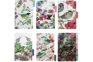 BLUGUL Transparent A5 Register, 6-Loch Registerblätter, für Notizbuch/Reisetagebuch Journal/Planer, Flower and Bird 10pcs
