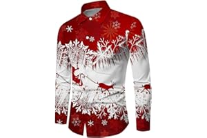 BOLONWZI Freizeithemden für Herren Weihnachten Weihnachtsmann Party Hemd Langarm Button Down Hemden Slim Fit Shirt mit Weihnachtsmotiv für Festival Party Freizeitkleidung