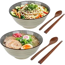 Ciotole Udon E Noodle Set Ciotole Ramen Per 2 Persone | Ceramica Nera 1,1L | Con Bacchette E Cucchiai Set Cucchiaio Bacchette - 6
