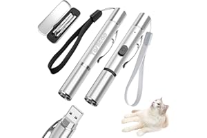 Tosiicop Interactive Cat Toy 2 Pack LED Light Pointer USB Rechargeable Cat Catch Toys with 5 patterns Chase Toys (Green+Red)