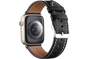 Bandsie Lederarmband Kompatibel mit Apple Watch Armband 44mm 45mm 42mm 49mm für Herren und Damen, Ultra Weiches Echtes Leder für iWatch Armband Ultra 2 SE Series 9 8 7 6 5 4 3 2 1, Schwarz