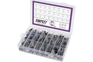 Swpeet 240Pcs 24 Kinds Different Electrolytic Capacitors Range 0.1uF－1000uF Assortment Kit, 10V/16V/25V/50V Aluminum Radial Electrolytic Capacitors for TV, LCD Monitor, Radio, Stereo, Game