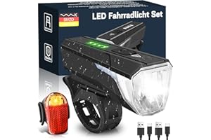 Gindoly Zestaw świateł rowerowych LED, 100 luksów, 2000 mAh, ładowane przez USB, wodoszczelne oświetlenie rowerowe IPX4, dopuszczone do ruchu drogowego (obowiązują przepisy lokalne), dla dzieci i