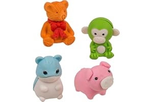 PHILUMO Puzzle - Juego de gomas de borrar (4 unidades, 3-4 cm), diseño de mono, oso, ardilla y cerdo