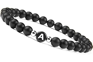 GD GOOD.designs EST. 2015 Bracelet avec lettres I Bracelet pour couple avec de vraies perles en pierre naturelle de 6mm - Cadeau de couple pour elle et lui