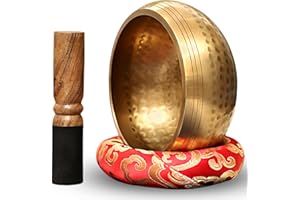 MEYAGOT Klangschale, 8cm Messing Klangschale Klein, Singing Bowl Aus Tibet Mit Klangschale, Holzstab, Klangschalenkissen Und Aufbewahrungstasche Aus Stoff, Klangschalen Set für Meditation, Yoga, Chakra