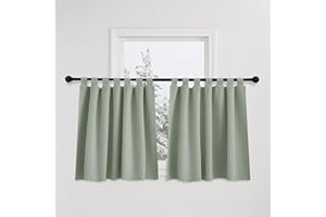 PONY DANCE Rideaux Occultants - Décoration de Fenêtre Draperies pour Cuisine Design Moderne Isolants Thermiques Opaque à Pattes, L 140 sur H 100 cm, 2 PCs, Sauge Vert