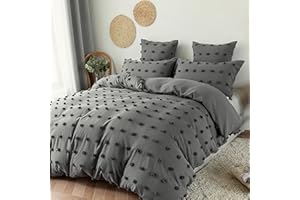JEMIIPEE Funda Nordica Cama 135/150 con Pompones, Funda Edredon 220x240 cm Color Sólido Microfibra Suave Transpirable y 2 x Fundas de Almohada de 50x75 cm, Juego de Fundas Nórdicas Gris Oscuro