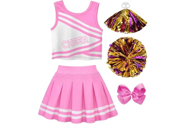 JerrisApparel Flickor Cheerleader kostym barn Cheerleading-uniform set utklädnad med pompoms