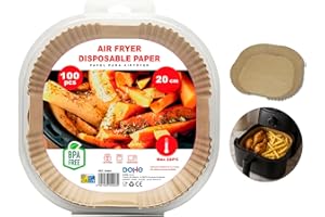 Dohe – Quadratische Airfryer-Papierforme (100 Stück) – Größe 20–24 cm für 5–8 L Heißluftfritteusen, geeignet für Backofen und Mikrowelle, antihaftend, fettabsorbierend, BPA-frei