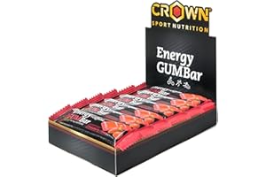 Crown Sport Nutrition Energy GUM Bar | Barrita Energética de Gominola con Carbohidratos, Sales y Aminoácidos | Textura blanda, con y sin cafeína | Vegana