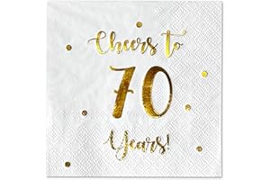 HAPPY PALACE Cheers to 70 Years Cocktail Napkins | Happy 70th Birthday Decorations for Men and Women and Wedding Anniversary Party Decorations | 50-Pack 3-Ply Napkins | 5 x 5 inch folded (White)