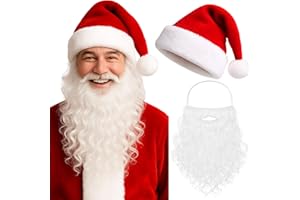 Tinsel Town 2pc Santa Hat and Beard for Adults Father Christmas Outfit - Santa Beard and Hat Set for Father Christmas Costume - Adult Xmas Accessories to wear for Xmas Fancy Dress Costumes