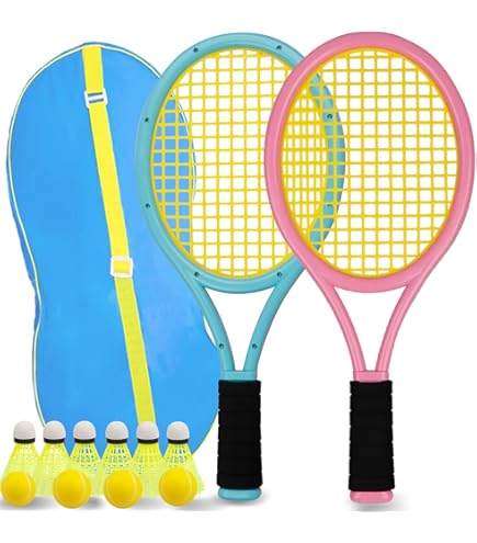 Set Raquettes De Tennis Pour Enfants Avec 4 Balles Souples Et 6 Volants - Badminton Et Tennis, Intérieur/Extérieur, 3-12 Ans