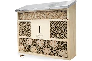 WILDLIFE HOME Bihotell insektshotell med metalltak I obehandlat, bihus av massivt trä för bin, nyckelpiga och Florflugor, insektshus I nesthjälp insektshotell för upphängning