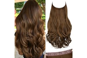 SARLA Invisible Wire Hair Extensions with 3 Clips Long 18 Inch Synthetic Wavy Curly Hairpiece for Women Adjustable Transparent Headband Chocolate