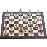 GiftHome Orta Boy Metal Roma Satran&ccedil; Takımı Antik ve Ceviz Desenli MDF Ahşap Satran&ccedil; Tahtası (37x37 cm.)