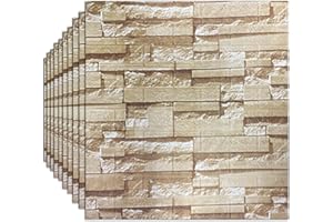 TRAFAGALA 10 Stück 3D Wandpaneele Selbstklebend Ziegel Tapeten Steinoptik 35x 38 cm Steintapete Wandaufkleber Wasserdicht Wandtapete Klebetapete für Küche Schlafzimmer Badezimmer Wohnzimmer Gelb Ziegel