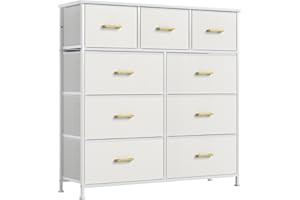 RCYNVIEW Elegante Cassettiera in pelle metallo,armadietto con 9 cassetti,Cassettiera per Corridoio,con vano contenitore per soggiorno,camera da letto,cameretta dei bambini, bianco, 100 x 30 x 100 cm