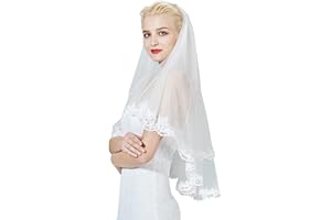 BEAUTELICATE Pizzo Veli da Sposa Accessori da Sposa Fasce da Donna Decorazioni per Capelli di Matrimonio per Veli Tulle a 1 Strati Bordi Ricamati Bianco o Avorio