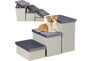 HOMCENT Scale pieghevoli per animali domestici 3 gradini per cani gatti, scale per cani con molto spazio di archiviazione adatte anche come scale per gatti, 74x33x44 cm