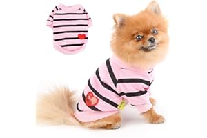 PAIDEFUL Gestreiftes Hundehemd für Kleine Mittelgroße Hunde Katzen Mädchen Jungen Weste T-Shirts mit Rotem Herz Atmungsaktive Tanktops Welpen Chihuahua Yorkie Kleidung Haustier Sommer Gehen im Freien