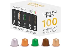 Grano Milano Variety Pack Coffee Capsules - 100 Aluminium Coffee Pods Compatible With Nespresso Original Line, Medium And Dark Roast, Made In Italy
