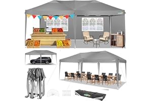 COBIZI Pop Up Gazebo 3x6m with 4 Removable Sidewalls,6 x 3 m Pop-up Commercial Tent Gazebo,Waterproof Silver-costed Oxford Marquee Canopy,UPF50+, Tent for Parties Garden & Outdoor Event,Grey