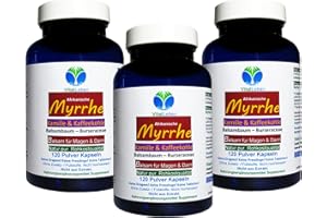 VITALLEBEN MYRRHE + KAMILLE + KAFFEEKOHLE 360 Pulver Kapseln (3x120) für den gestressten Darm nach AYURVEDA und Hildegard von Bingen - NATUR pur - OHNE ZUSATZSTOFFE [für 6 Monate] 27160-3