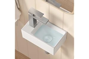 KES Bathroom Vessel Sink Ceramic Hand Wash Basin, Small Cloakroom Basin Rectangular Sink Left Hand Tap Hole, 30CM x 16CM Porcelain Ceramic White, BWS100L