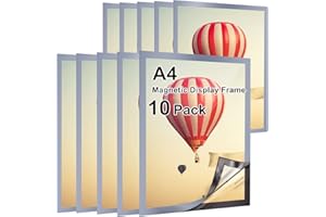 Gocoffun Magnetischer Schilderhalter, A4, 10 Stück, selbstklebend, magnetisch, wasserdicht, klares Display für Zuhause, Schule, Geschäft, Notiz, Bilderrahmen (silberfarben)