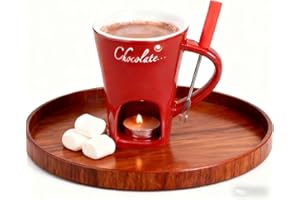 Generico Chocolate Fondue Mug, Ceramic Melting Pot with Fork, Personal Tealight-Heated Chocolate & Cheese Warmer, Dishwasher-Safe, 200 ml / 6.8 fl oz (Candle Not Included)(Red)