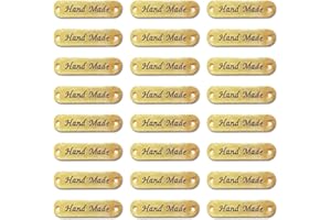 Borsgye 40 Stück Handmade Leder Etiketten Tags Hand Made Label zum Annähen Handgefertigte Kleidung Nähetiketten PU Label Aufnäher mit Löchern für DIY Jeans Nähen Basteln Bekleidung- 1x4cm - A3