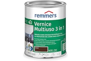 Remmers Vernice Multiuso 3in1 marrone noce (RAL 8011), 0,75 litri, smalto colorato a base d'acqua Lackfarbe per legno, metallo, PVC, per interno ed esterno, 3 Prodotti in uno