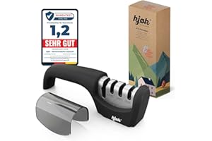 kjøk Premium Messerschärfer manuell - Messerschleifer und Scherenschleifer - ABS Gehäuse in schwarz-matt mit Diamant-, Keramik- & Wolframcarbid-Stäbe für Messer Werkzeug Schere und Brotmesser