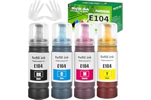 FANSHENG E104 inchiostro Compatibile con Epson E104 Bottiglie di ricarica dell'inchiostro per Ecotank ET-2720 ET-2711 ET-2810 ET-2811 ET-2814 ET-2820 ET-2821 ET-2851 ET-2812 ET-4800 (4 Pack, BK C M Y)