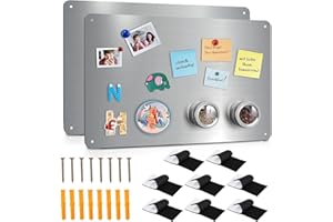 Lawei 2 Pack Stainless Steel Magnetic Board, 43.5 x 30cm Magnet Bulletin Board Magnetic Notice Memo Board to Display Notes, Photos, Spice Jars, Suitable for Refrigerator, Home Office Kids Bedroom