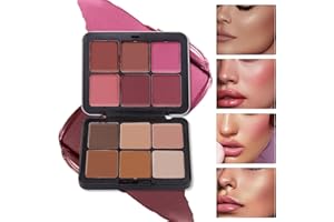 Rechoo Paleta de maquillaje suave y pigmentada de 12 colores, paleta de maquillaje suave para mejilla y cara, resistente al agua, contorno mate, paleta de coloretes naturales y de larga duración (set