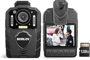 BOBLOV KJ25 1080P 128 GB Körperkamera, Body Cam, 3000 mAh mit 10–13 Stunden Aufnahmezeit, Body Camera mit Nachtsicht, für Lieferungen, Strafverfolgung (128GB)