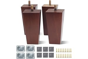AWBEOT 4 Piedini per Mobili in Legno da 10 cm, Gambe per Mobili in Legno, Gambe Quadrate, Gamb di Ricambio per Divano,con Piastra di Montaggio,Pad Antiscivolo,Viti,per Tavolo,Letto,Armadio,colore noce