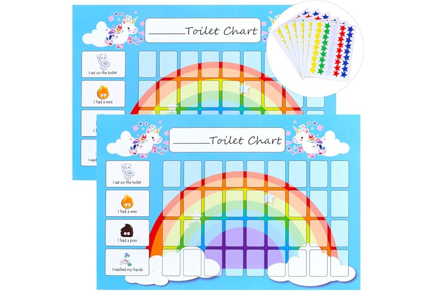 GWHOLE Potty Training Reward Chart Pack of 2 - Toilet Training Chart with 270 Star Stickers for Toddlers Girls Boys, Wipe Clean