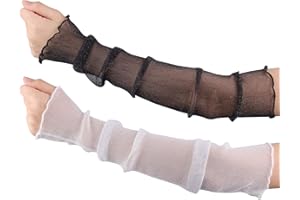 YOLEV 2 Paar Armstulpen Sommer Damen Lange Fingerlose Handschuhe Schmale Spitzenhandschuhe Cooles Netz Tüll UV Schutz Fingerlose Ärmel für Party und Outdoor Sportarten