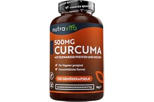 ‎NUTRAVITA 500mg Curcuma Extrakt Kapseln - 120 Kapseln - Mit 95% reinstem Curcumin - Laborgetestet - Mit Pfeffer & Ingwer - Curcuma Kapseln - Hochdosiert - Nutravita Kurkuma