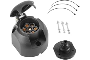 SPARKMOTO Prise Remorque 7 Broches Femelle Etanche,12V Prise Attache 7 plots de Remorque,Voiture,Camion,avec Joint arrière Prise Étanche,Prise attelage 7 Broches de Remorque Femelle côté Plat(SK07SF)